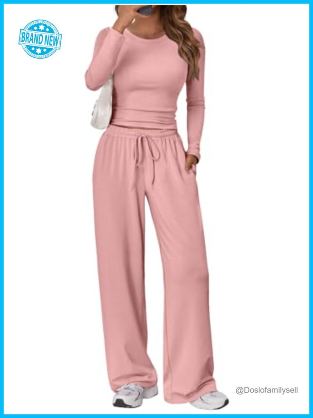Women's 2 Piece Lounge Set with Pockets - Wide Leg Pants, Side Ruched Top - 92%